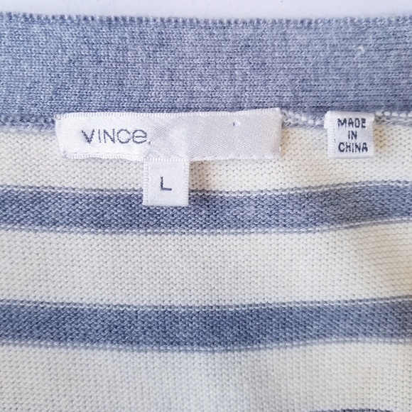 🌸 Vince | Gray Stripe Cardigan Cotton Cashmere sweater L - Picture 2 of 9
